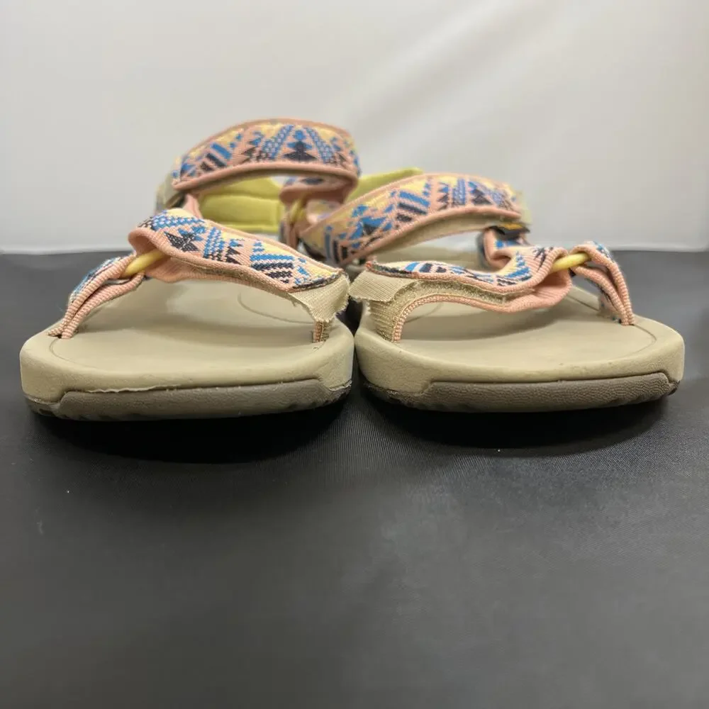 Teva Men's Hurricane Sandals Size 5 Tan with Pink Multi Color Straps 1019390Y